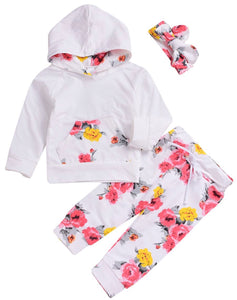 Girls lightweight stretch tracksuit- white and floral. Size 18 months